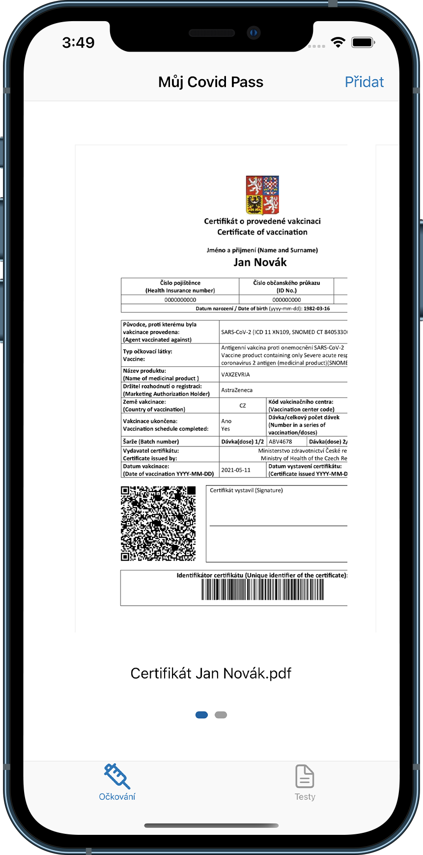 Domovská stránka iOS mobilní aplikace